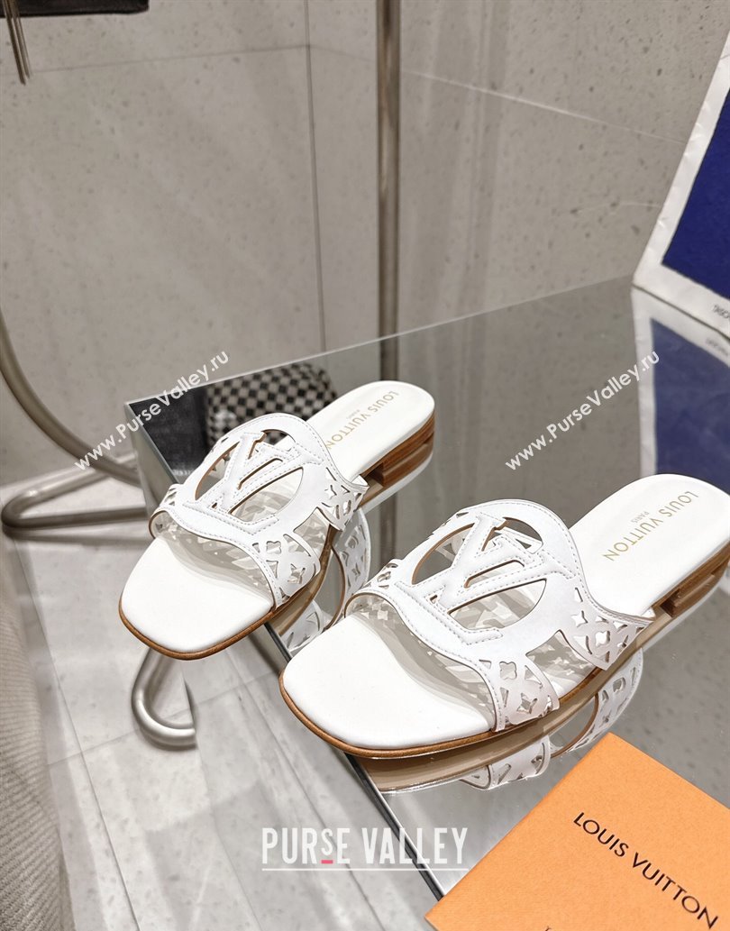 Louis Vuitton LV Isola Flat Slides Sandal in Perforated Calf Leather White 2025 (MD-250609016)