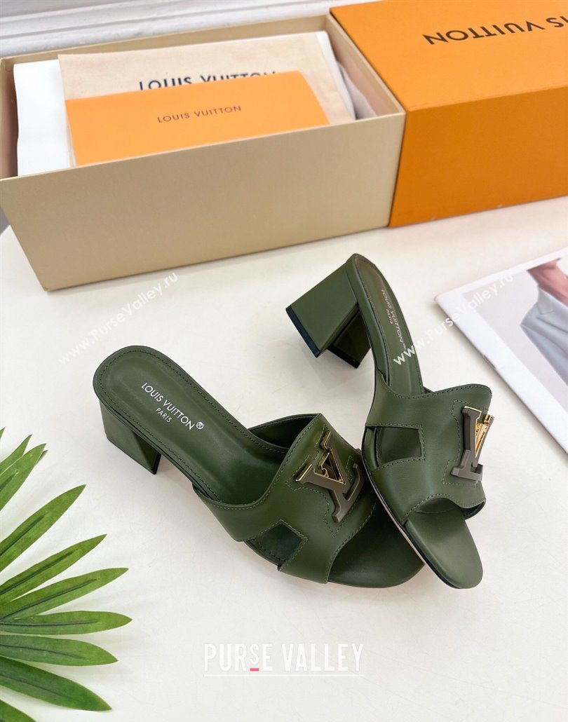 Louis Vuitton Mare Heel Slides Sandal 5.5cm in Calfskin Leather Green 2025 0607 (MD-250607042)