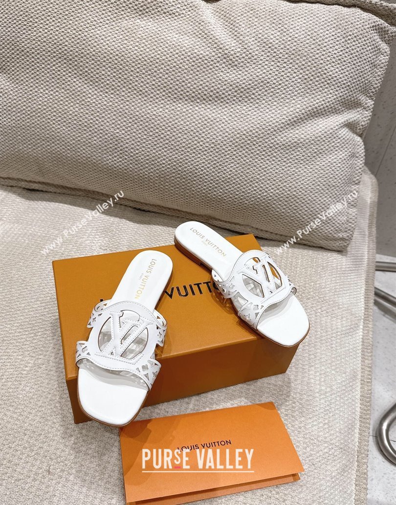Louis Vuitton LV Isola Flat Slides Sandal in Perforated Calf Leather White 2025 (MD-250609016)