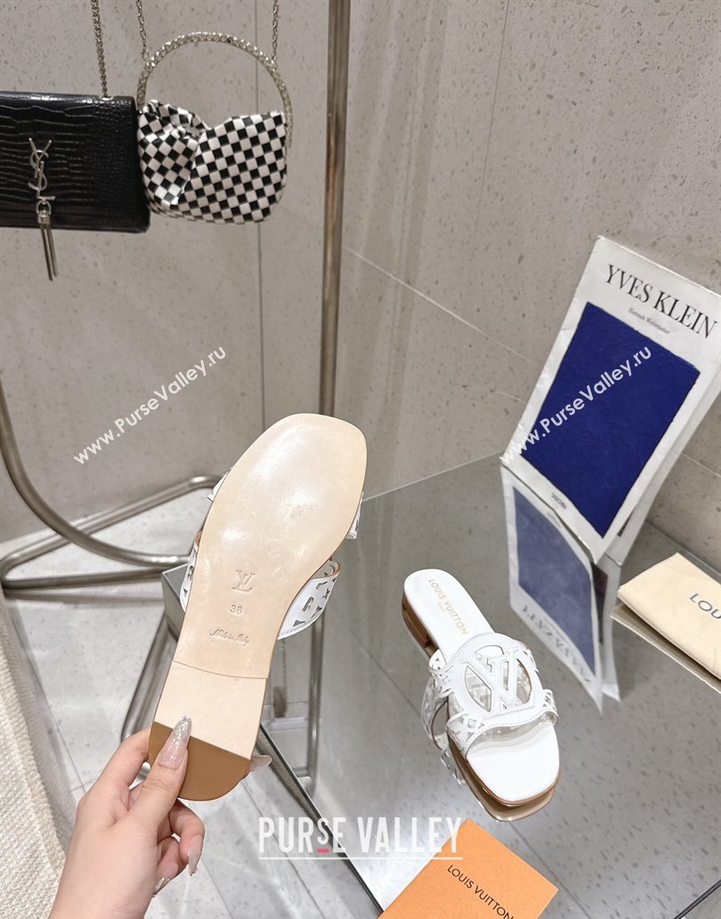 Louis Vuitton LV Isola Flat Slides Sandal in Perforated Calf Leather White 2025 (MD-250609016)