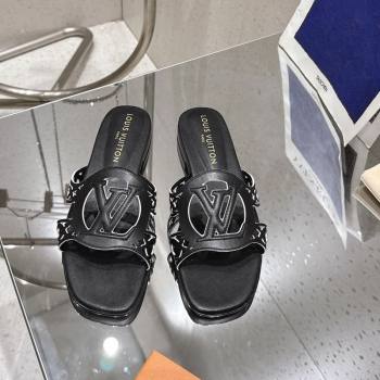 Louis Vuitton LV Isola Flat Slides Sandal in Perforated Calf Leather Black 2025 (MD-250609017)