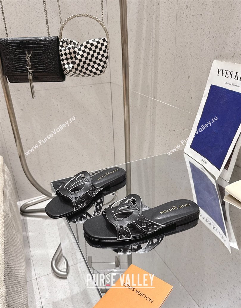 Louis Vuitton LV Isola Flat Slides Sandal in Perforated Calf Leather Black 2025 (MD-250609017)
