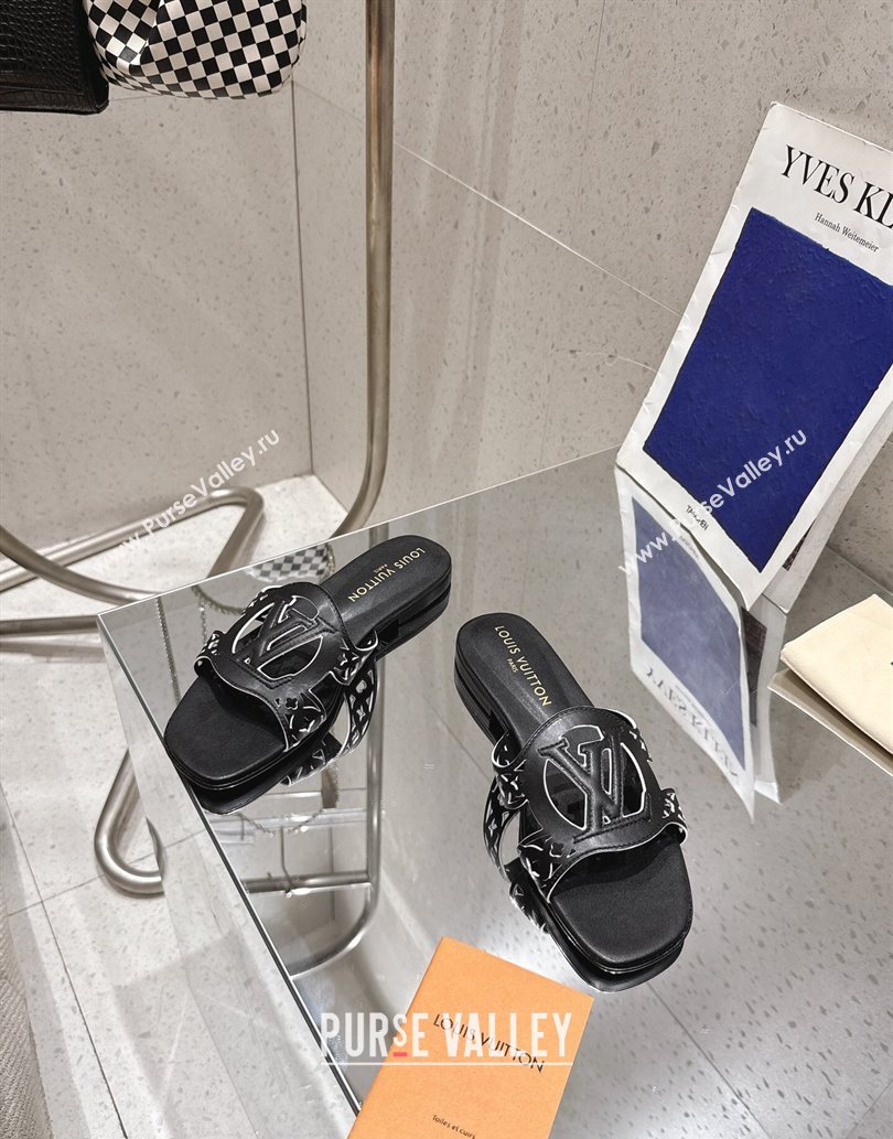 Louis Vuitton LV Isola Flat Slides Sandal in Perforated Calf Leather Black 2025 (MD-250609017)