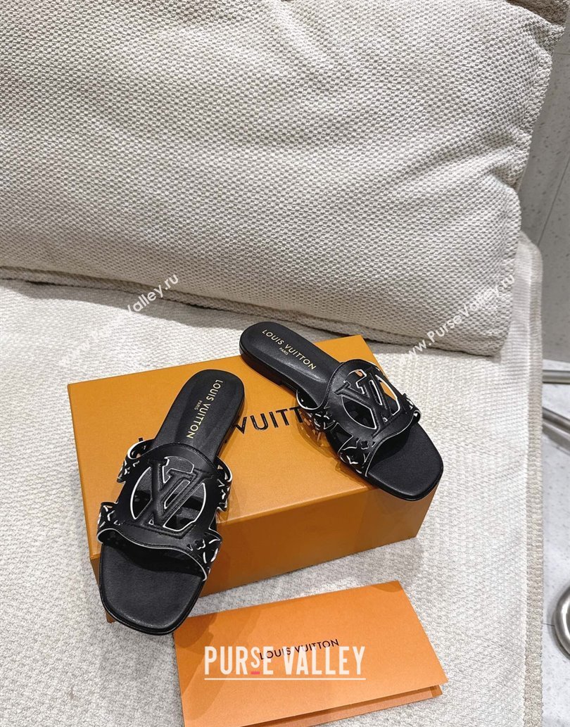 Louis Vuitton LV Isola Flat Slides Sandal in Perforated Calf Leather Black 2025 (MD-250609017)