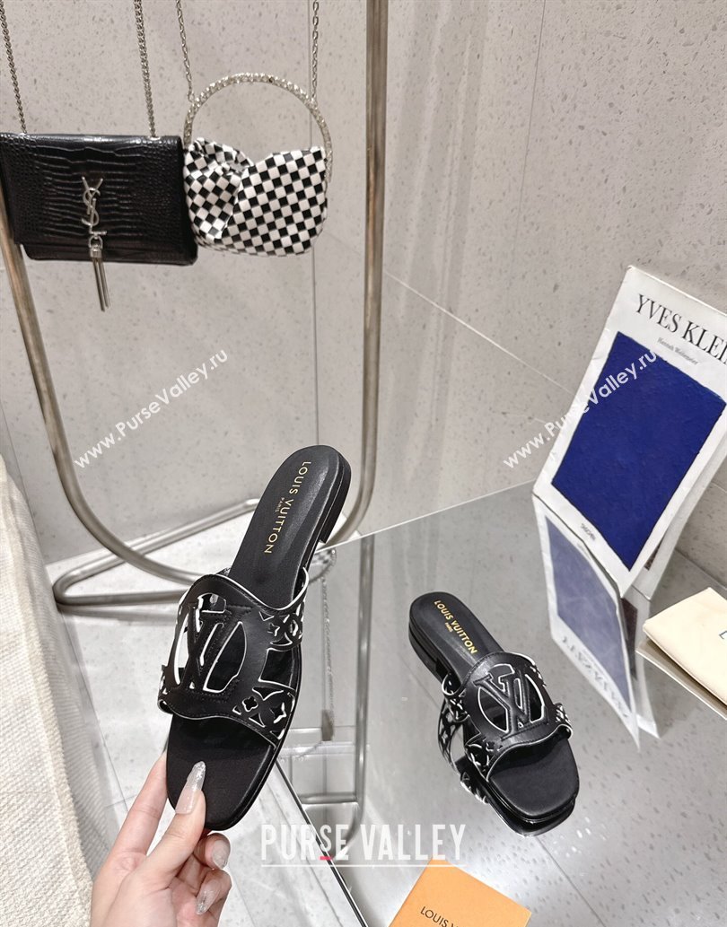 Louis Vuitton LV Isola Flat Slides Sandal in Perforated Calf Leather Black 2025 (MD-250609017)