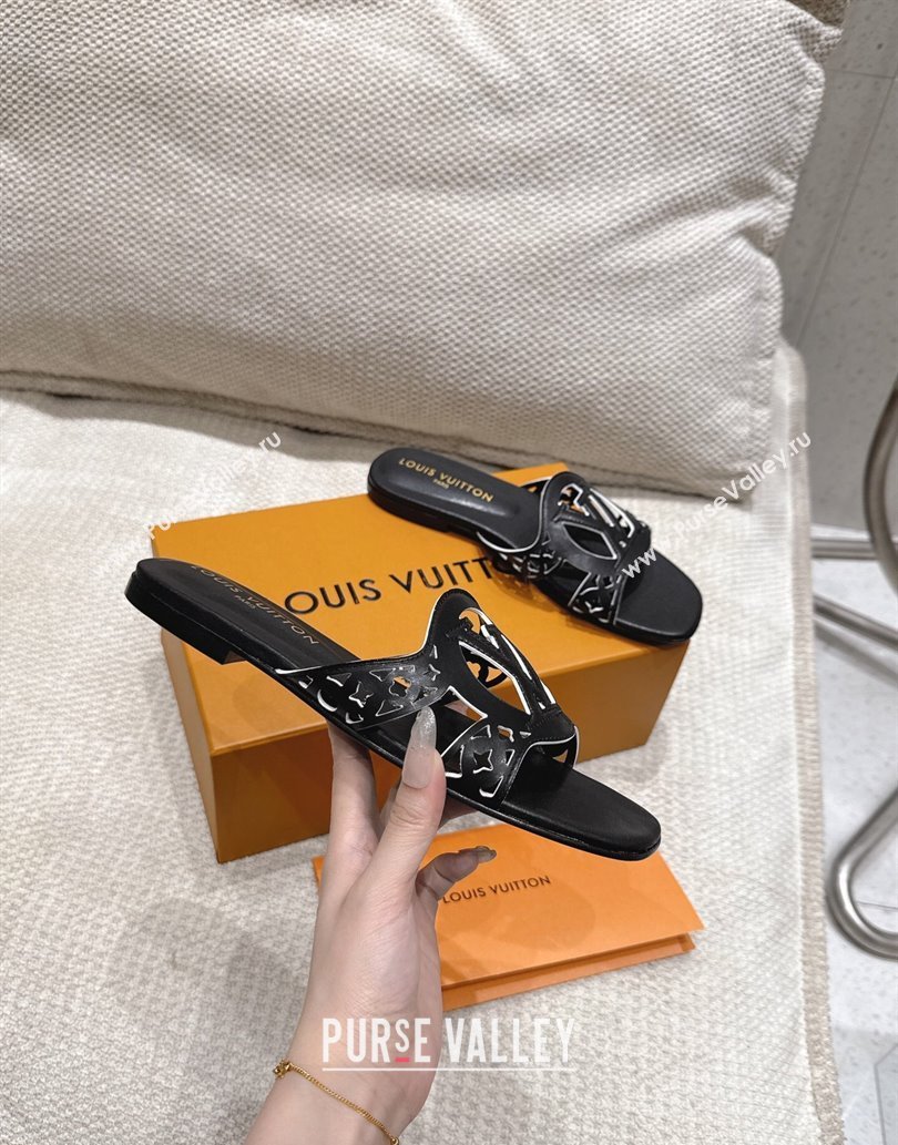 Louis Vuitton LV Isola Flat Slides Sandal in Perforated Calf Leather Black 2025 (MD-250609017)