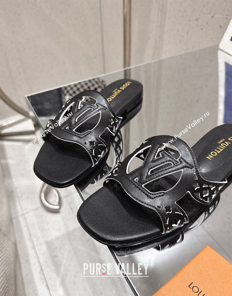 Louis Vuitton LV Isola Flat Slides Sandal in Perforated Calf Leather Black 2025 (MD-250609017)