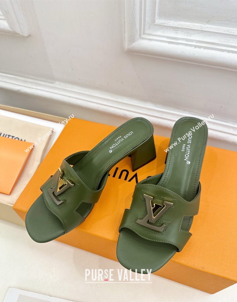 Louis Vuitton Mare Heel Slides Sandal 5.5cm in Calfskin Leather Green 2025 0607 (MD-250607042)