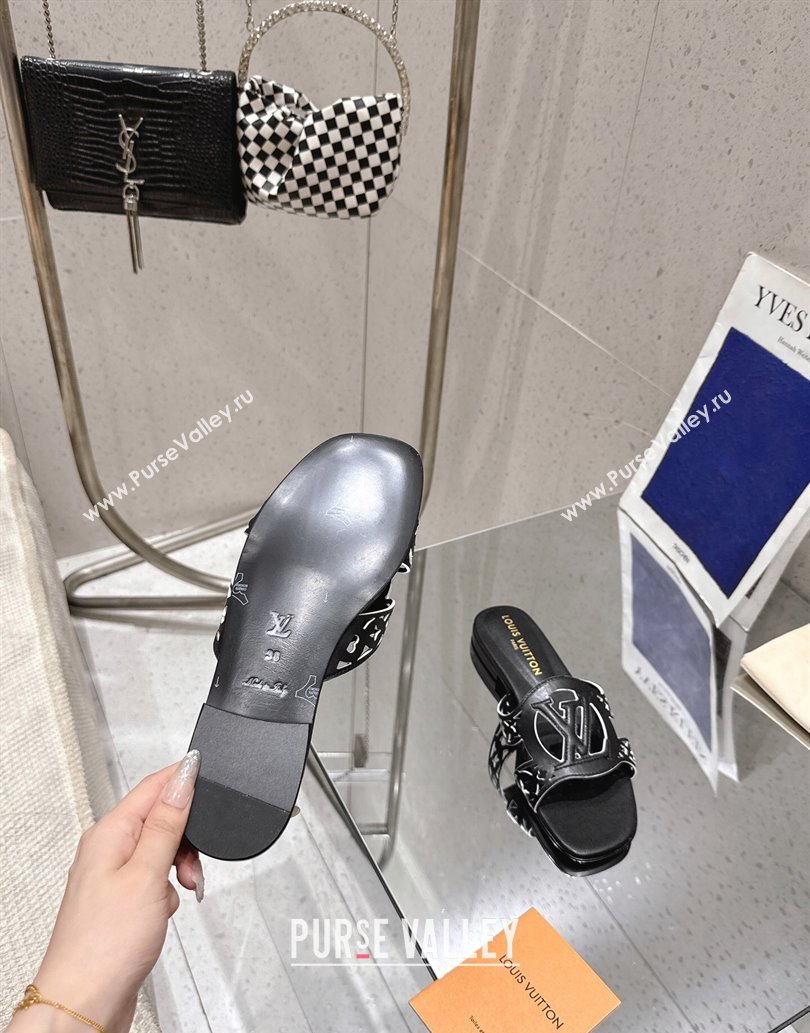 Louis Vuitton LV Isola Flat Slides Sandal in Perforated Calf Leather Black 2025 (MD-250609017)