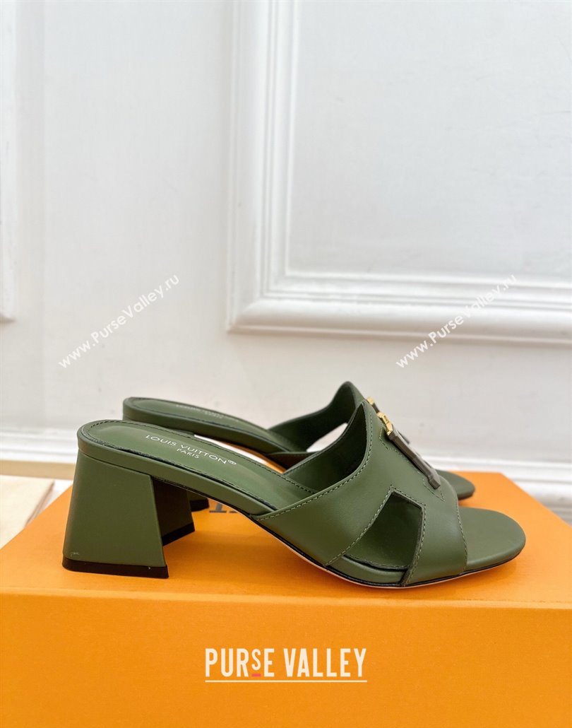 Louis Vuitton Mare Heel Slides Sandal 5.5cm in Calfskin Leather Green 2025 0607 (MD-250607042)