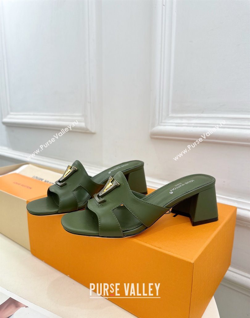 Louis Vuitton Mare Heel Slides Sandal 5.5cm in Calfskin Leather Green 2025 0607 (MD-250607042)