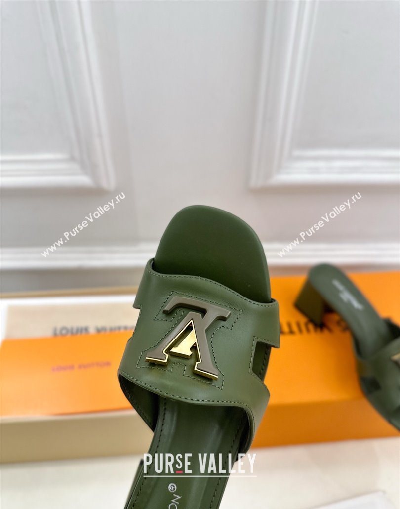 Louis Vuitton Mare Heel Slides Sandal 5.5cm in Calfskin Leather Green 2025 0607 (MD-250607042)