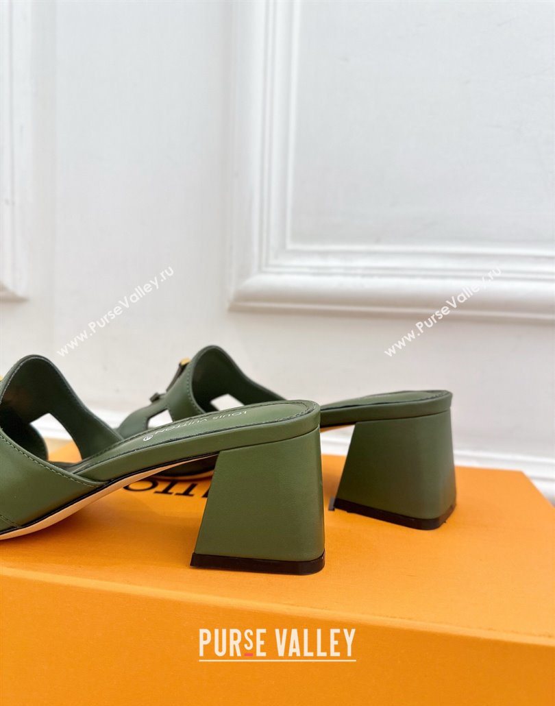 Louis Vuitton Mare Heel Slides Sandal 5.5cm in Calfskin Leather Green 2025 0607 (MD-250607042)