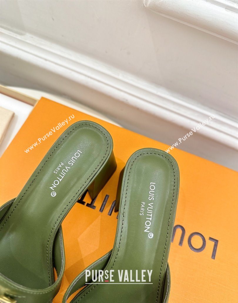 Louis Vuitton Mare Heel Slides Sandal 5.5cm in Calfskin Leather Green 2025 0607 (MD-250607042)