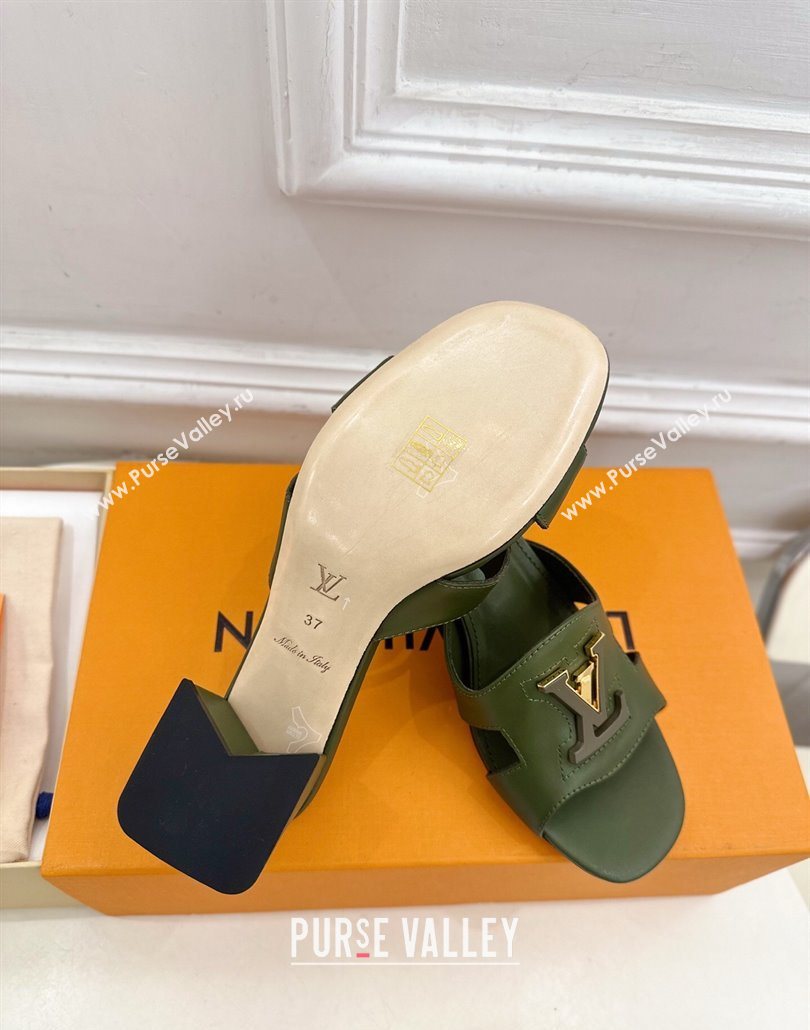 Louis Vuitton Mare Heel Slides Sandal 5.5cm in Calfskin Leather Green 2025 0607 (MD-250607042)