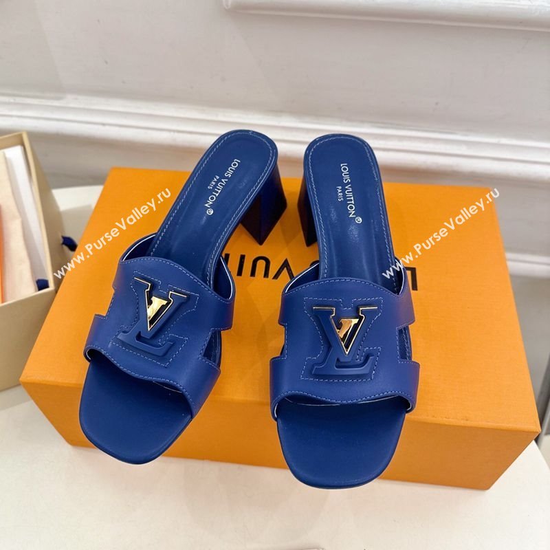 Louis Vuitton Mare Heel Slides Sandal 5.5cm in Calfskin Leather Blue 2025 0607 (MD-250607043)