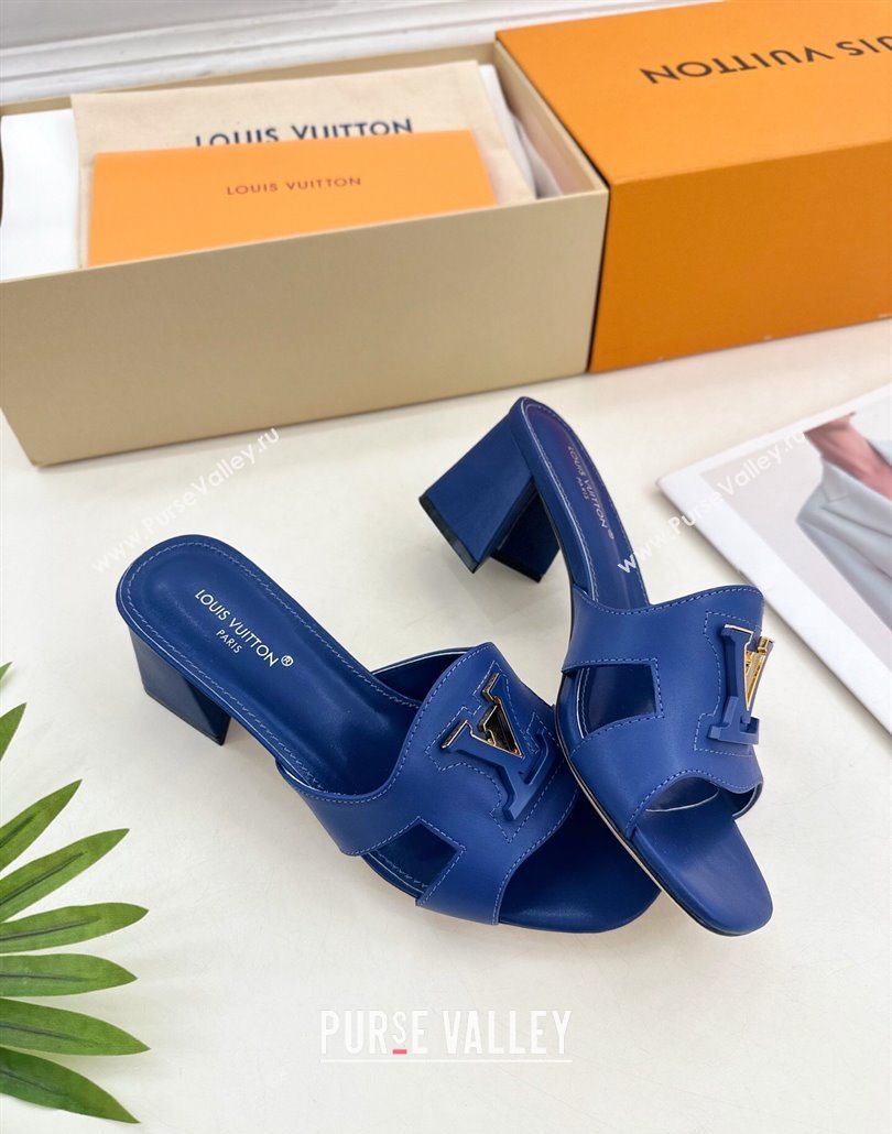 Louis Vuitton Mare Heel Slides Sandal 5.5cm in Calfskin Leather Blue 2025 0607 (MD-250607043)