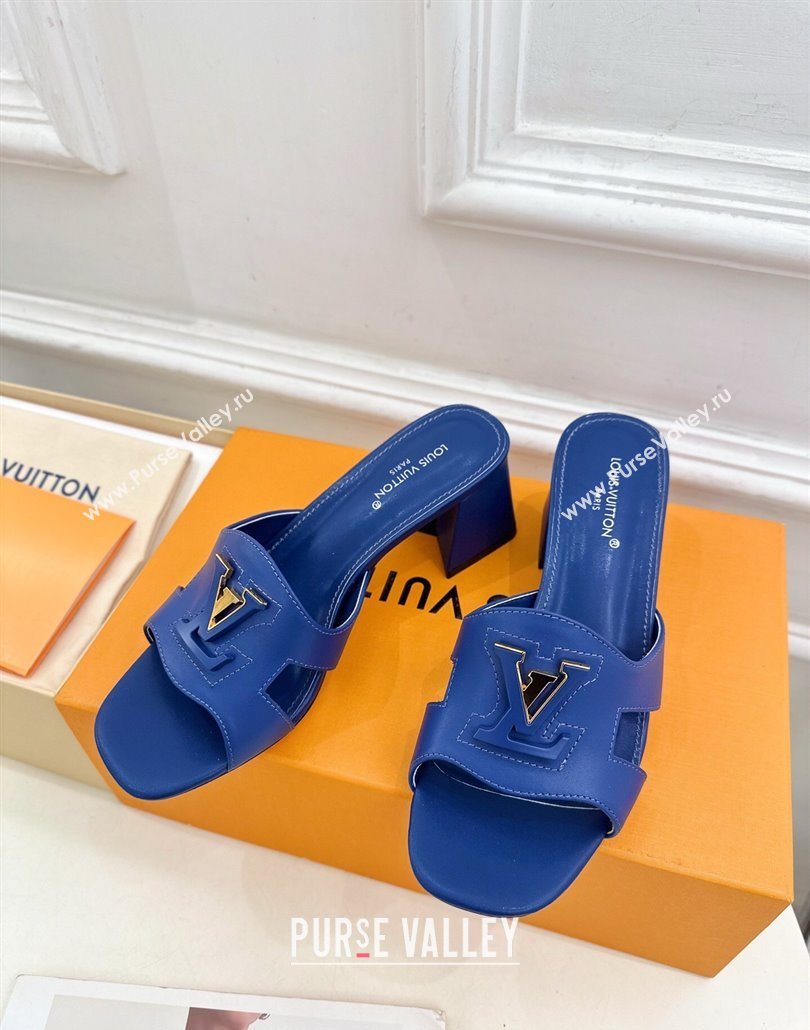 Louis Vuitton Mare Heel Slides Sandal 5.5cm in Calfskin Leather Blue 2025 0607 (MD-250607043)