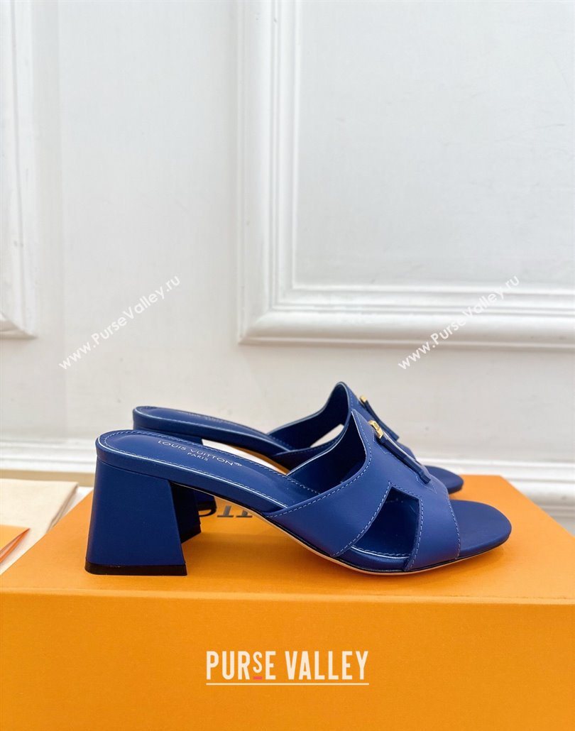 Louis Vuitton Mare Heel Slides Sandal 5.5cm in Calfskin Leather Blue 2025 0607 (MD-250607043)