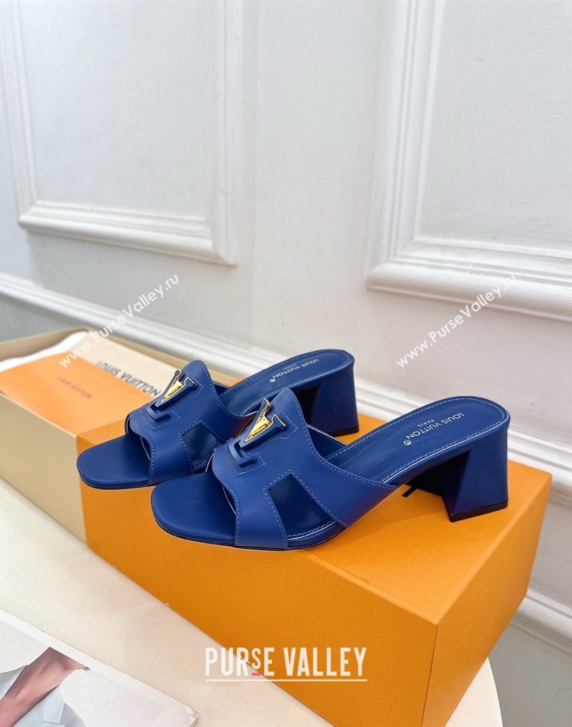 Louis Vuitton Mare Heel Slides Sandal 5.5cm in Calfskin Leather Blue 2025 0607 (MD-250607043)