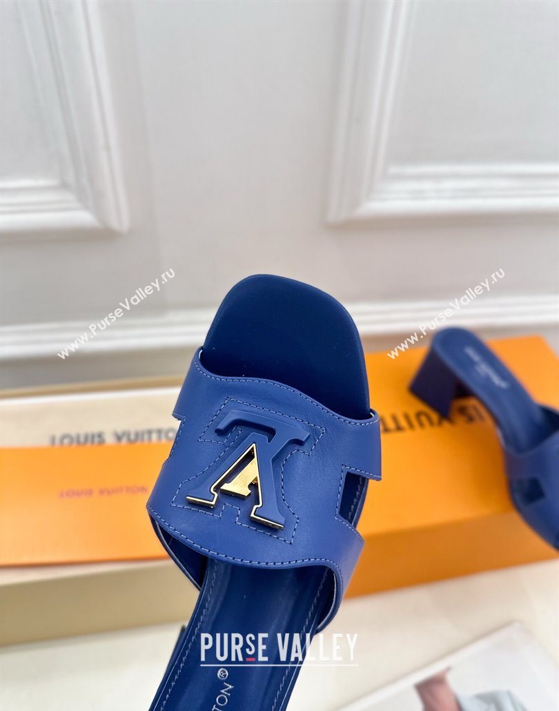 Louis Vuitton Mare Heel Slides Sandal 5.5cm in Calfskin Leather Blue 2025 0607 (MD-250607043)