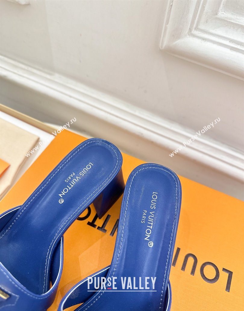 Louis Vuitton Mare Heel Slides Sandal 5.5cm in Calfskin Leather Blue 2025 0607 (MD-250607043)