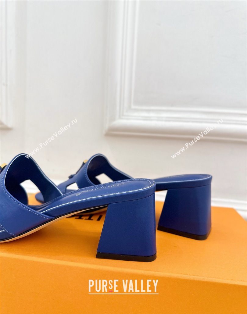Louis Vuitton Mare Heel Slides Sandal 5.5cm in Calfskin Leather Blue 2025 0607 (MD-250607043)