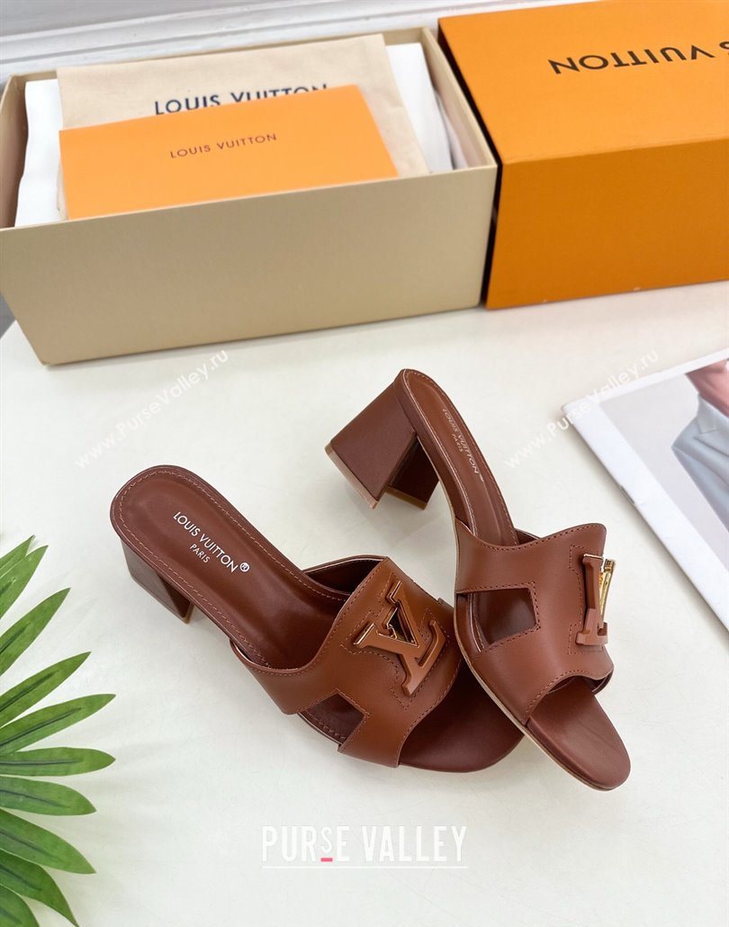 Louis Vuitton Mare Heel Slides Sandal 5.5cm in Calfskin Leather Brown 2025 0607 (MD-250607044)