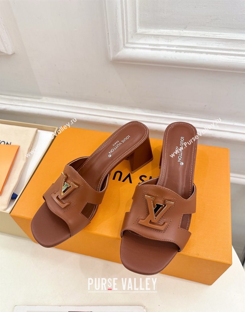 Louis Vuitton Mare Heel Slides Sandal 5.5cm in Calfskin Leather Brown 2025 0607 (MD-250607044)