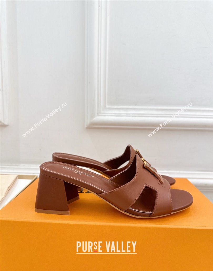 Louis Vuitton Mare Heel Slides Sandal 5.5cm in Calfskin Leather Brown 2025 0607 (MD-250607044)