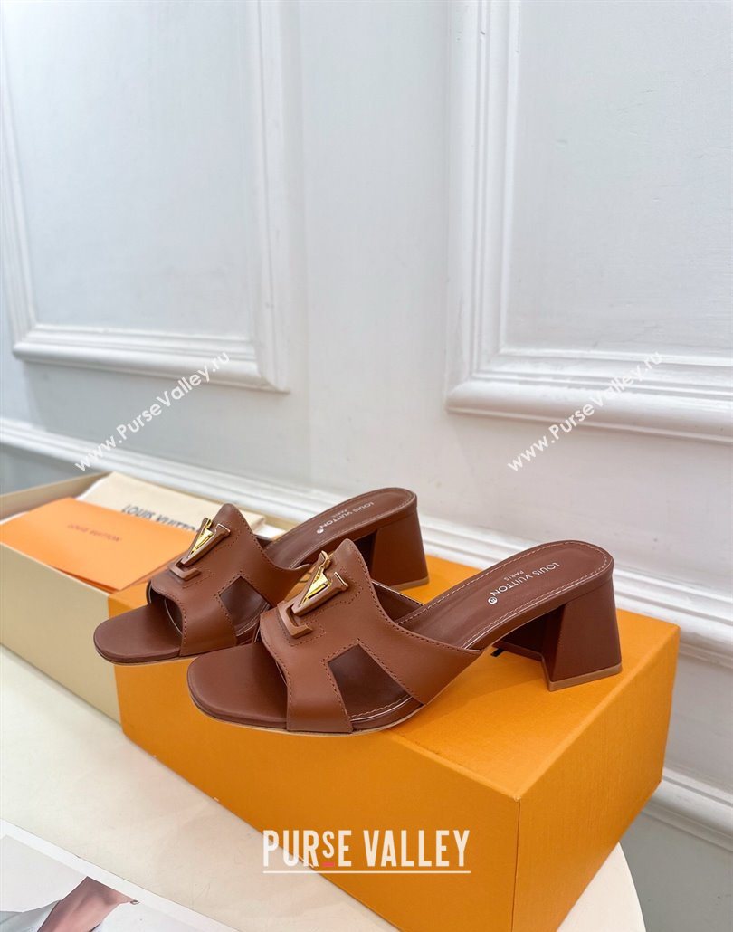 Louis Vuitton Mare Heel Slides Sandal 5.5cm in Calfskin Leather Brown 2025 0607 (MD-250607044)