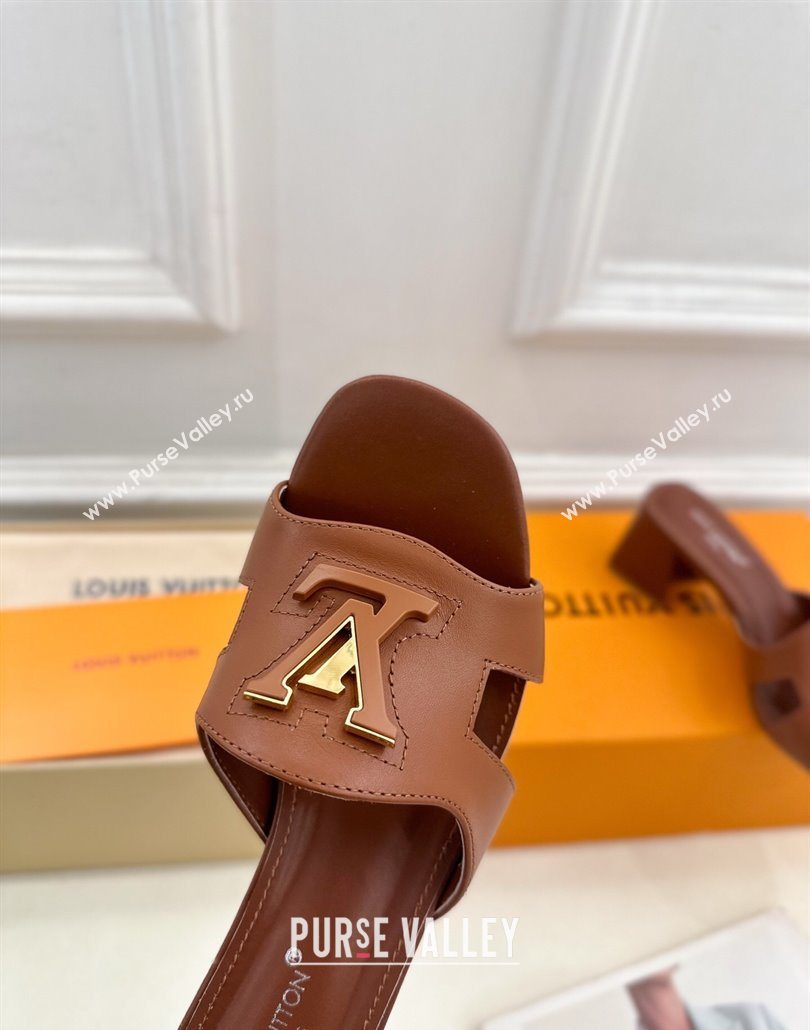 Louis Vuitton Mare Heel Slides Sandal 5.5cm in Calfskin Leather Brown 2025 0607 (MD-250607044)