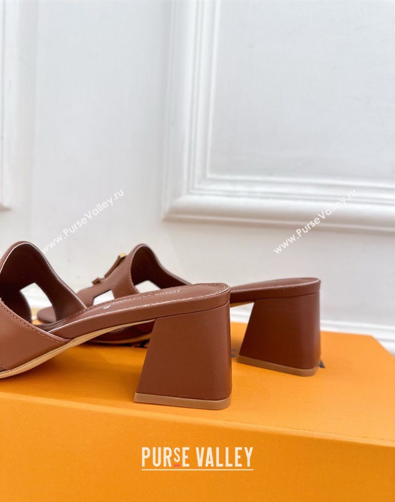 Louis Vuitton Mare Heel Slides Sandal 5.5cm in Calfskin Leather Brown 2025 0607 (MD-250607044)