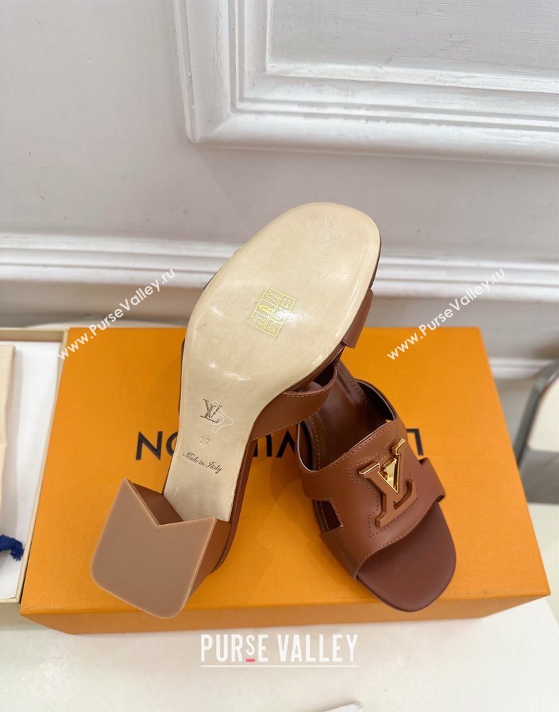 Louis Vuitton Mare Heel Slides Sandal 5.5cm in Calfskin Leather Brown 2025 0607 (MD-250607044)