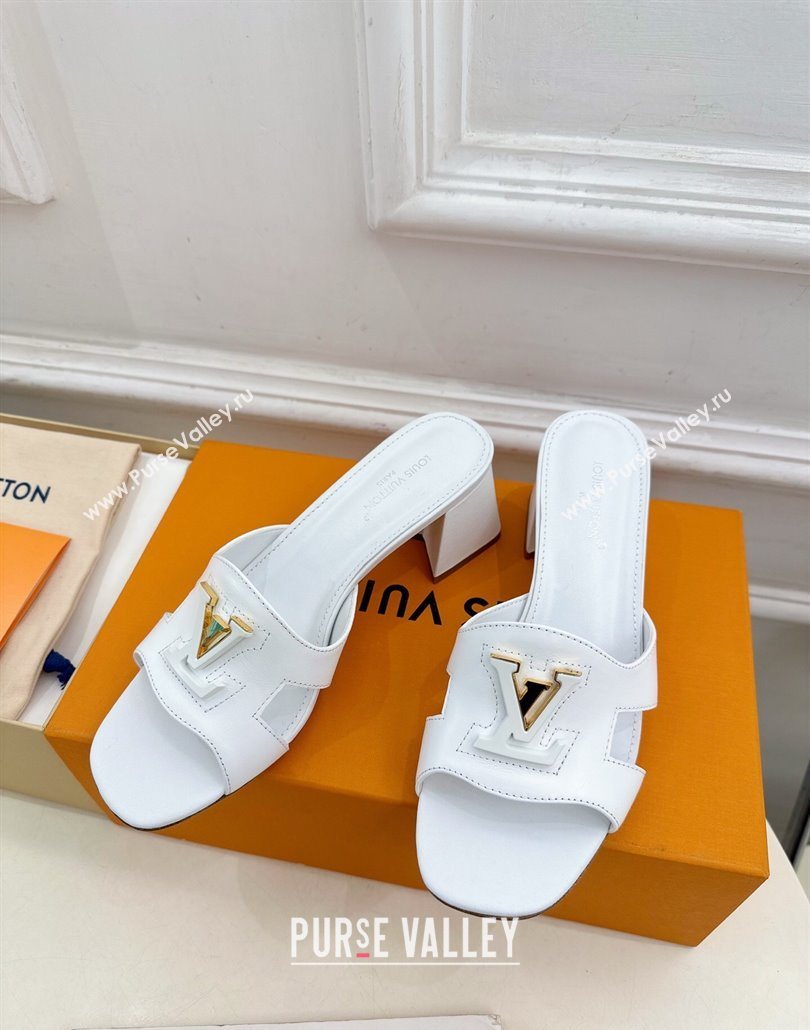 Louis Vuitton Mare Heel Slides Sandal 5.5cm in Calfskin Leather White 2025 0607 (MD-250607045)