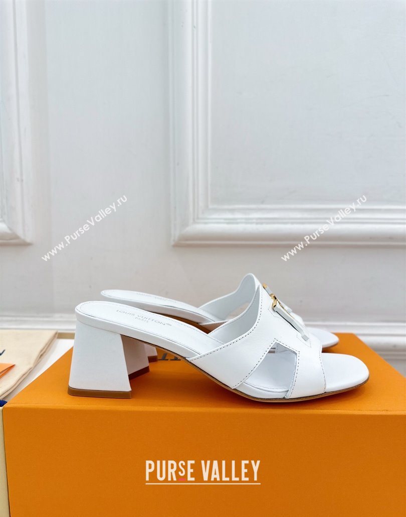 Louis Vuitton Mare Heel Slides Sandal 5.5cm in Calfskin Leather White 2025 0607 (MD-250607045)