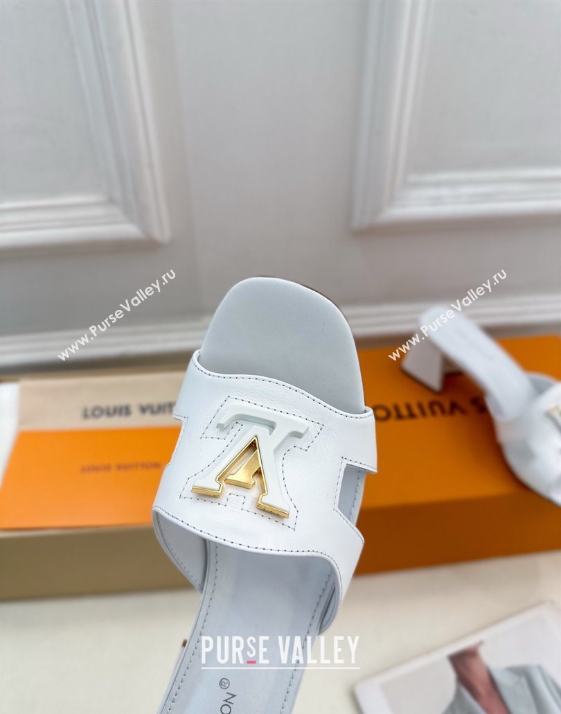 Louis Vuitton Mare Heel Slides Sandal 5.5cm in Calfskin Leather White 2025 0607 (MD-250607045)