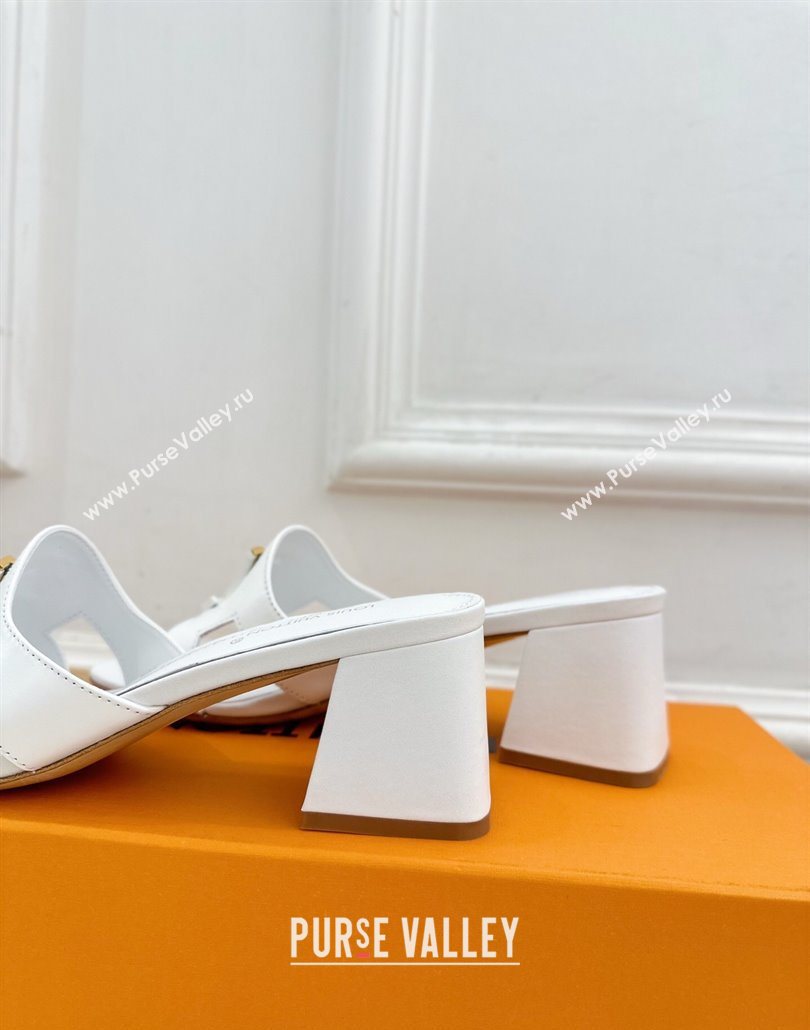 Louis Vuitton Mare Heel Slides Sandal 5.5cm in Calfskin Leather White 2025 0607 (MD-250607045)