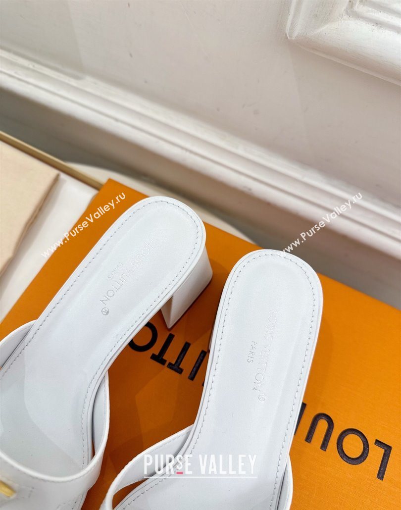 Louis Vuitton Mare Heel Slides Sandal 5.5cm in Calfskin Leather White 2025 0607 (MD-250607045)