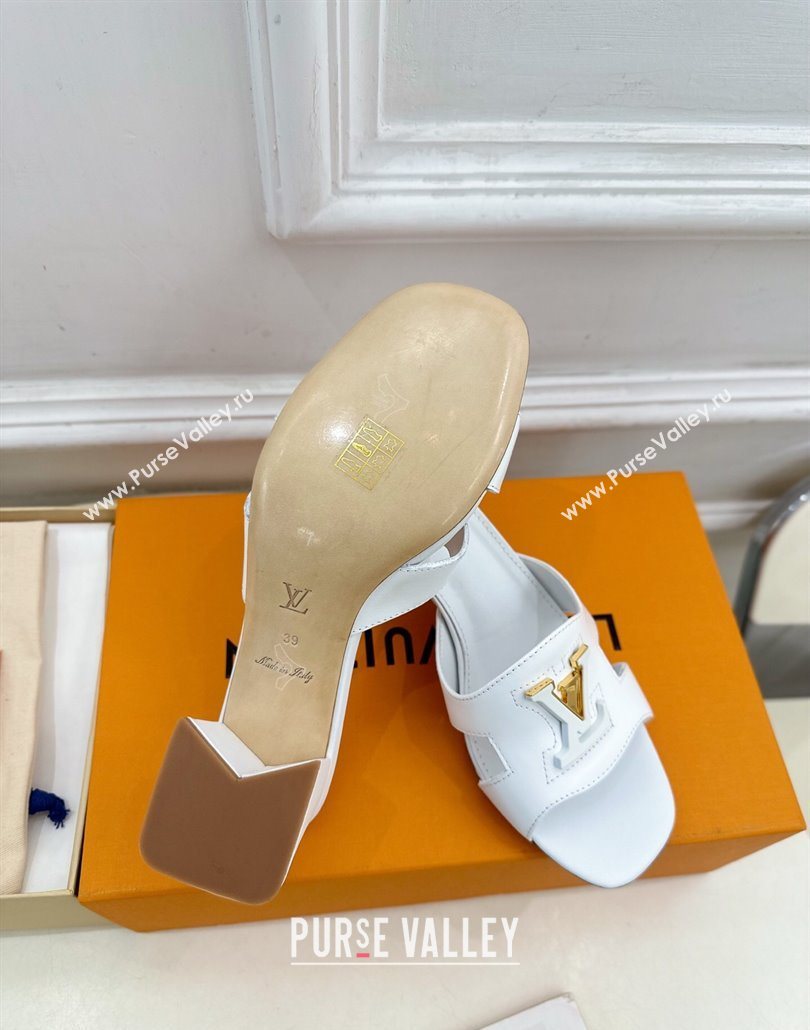 Louis Vuitton Mare Heel Slides Sandal 5.5cm in Calfskin Leather White 2025 0607 (MD-250607045)
