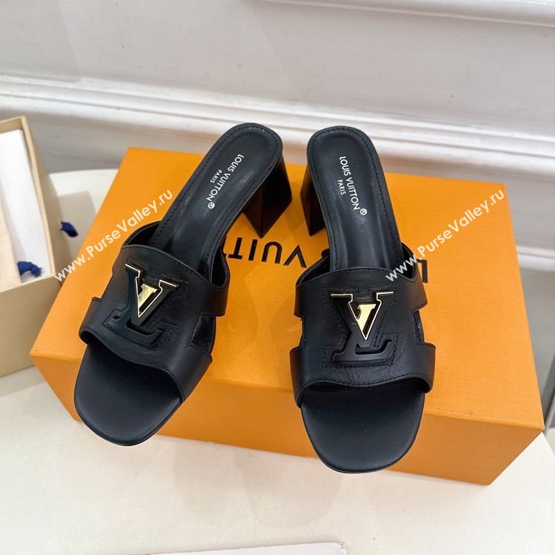 Louis Vuitton Mare Heel Slides Sandal 5.5cm in Calfskin Leather Black 2025 0607 (MD-250607046)