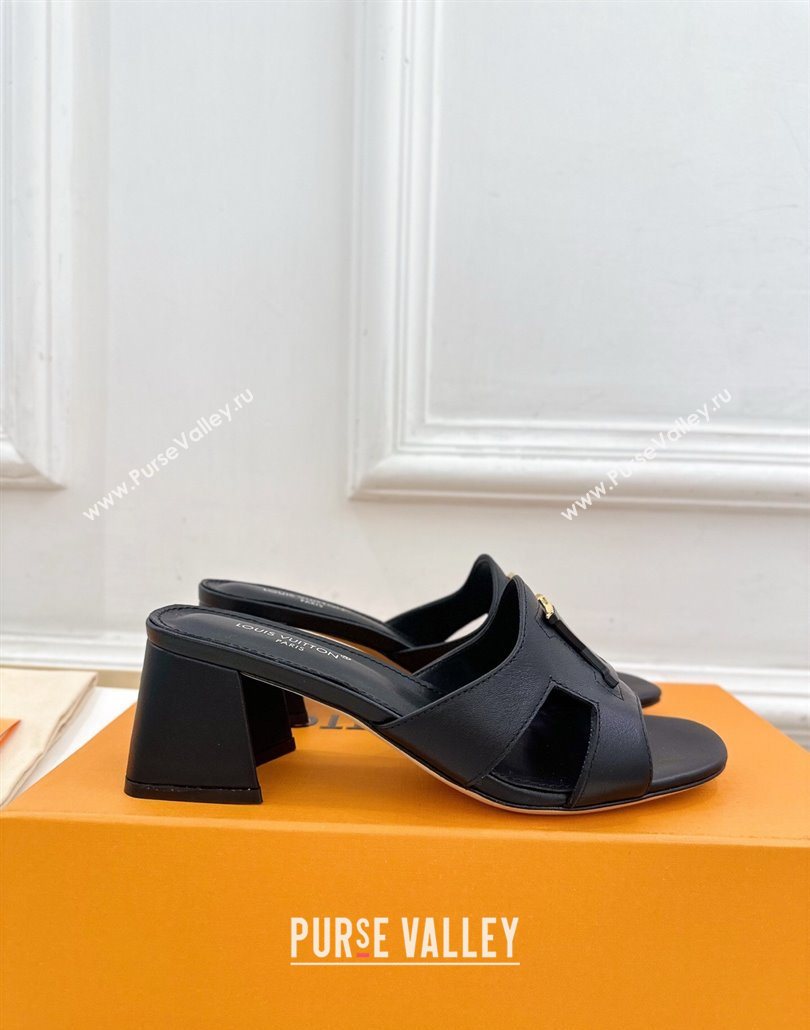 Louis Vuitton Mare Heel Slides Sandal 5.5cm in Calfskin Leather Black 2025 0607 (MD-250607046)