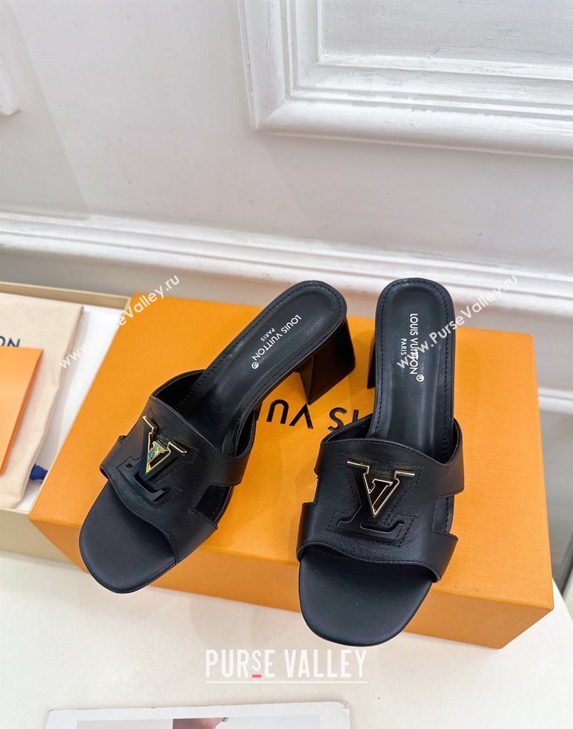 Louis Vuitton Mare Heel Slides Sandal 5.5cm in Calfskin Leather Black 2025 0607 (MD-250607046)