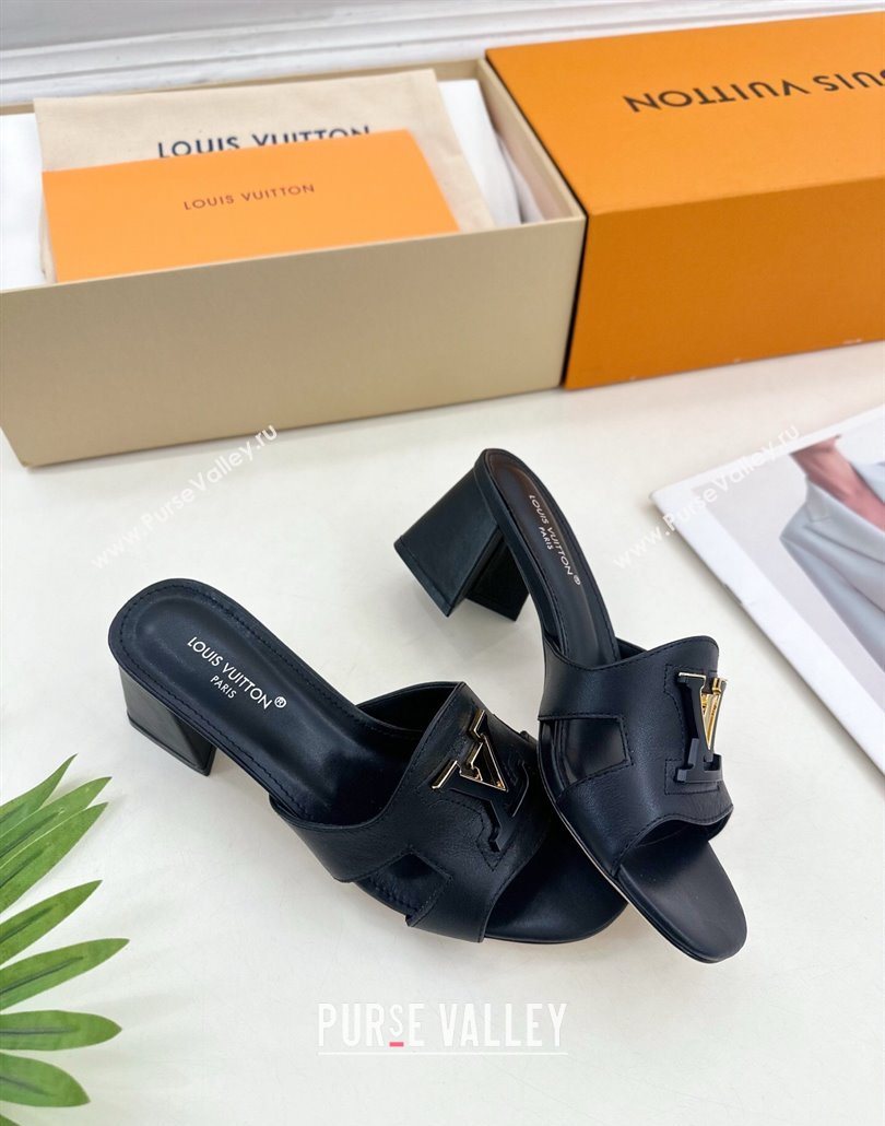 Louis Vuitton Mare Heel Slides Sandal 5.5cm in Calfskin Leather Black 2025 0607 (MD-250607046)