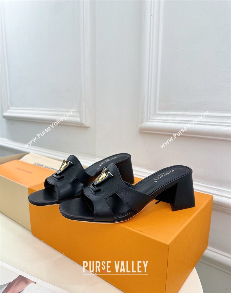 Louis Vuitton Mare Heel Slides Sandal 5.5cm in Calfskin Leather Black 2025 0607 (MD-250607046)