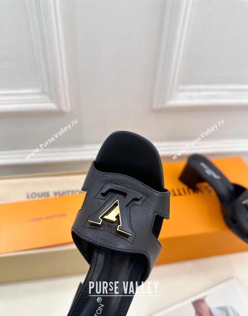 Louis Vuitton Mare Heel Slides Sandal 5.5cm in Calfskin Leather Black 2025 0607 (MD-250607046)