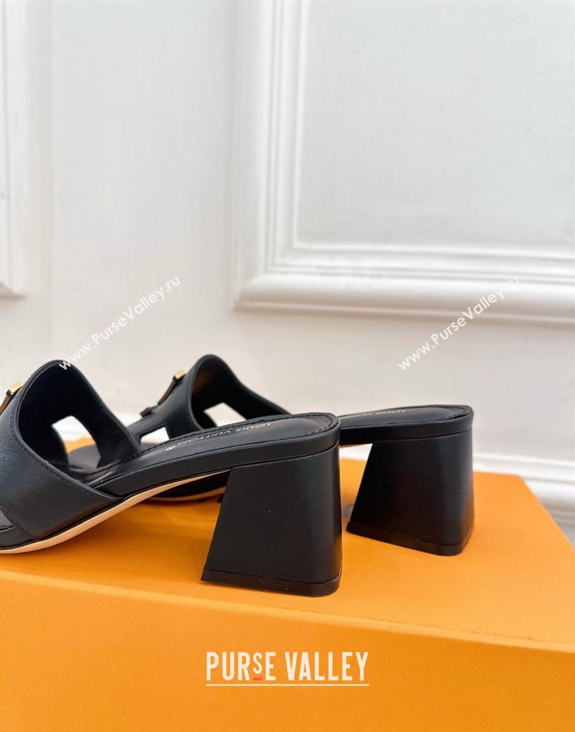 Louis Vuitton Mare Heel Slides Sandal 5.5cm in Calfskin Leather Black 2025 0607 (MD-250607046)