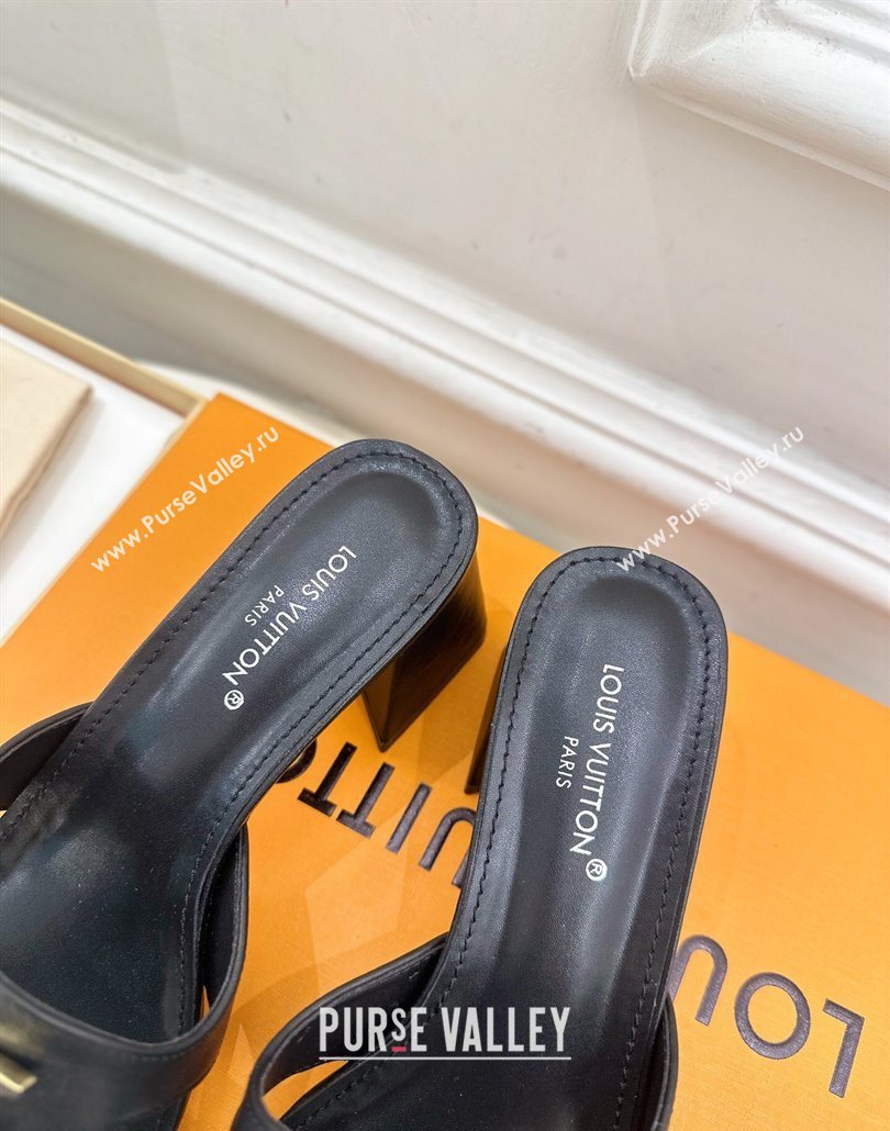 Louis Vuitton Mare Heel Slides Sandal 5.5cm in Calfskin Leather Black 2025 0607 (MD-250607046)