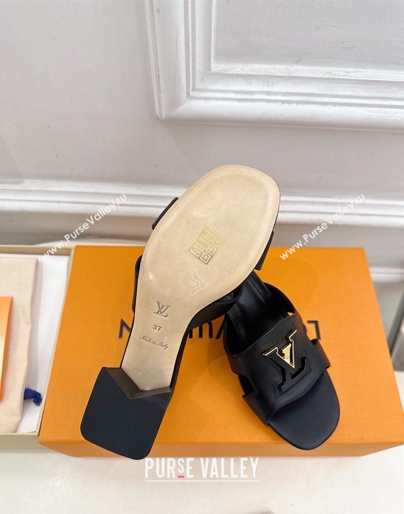 Louis Vuitton Mare Heel Slides Sandal 5.5cm in Calfskin Leather Black 2025 0607 (MD-250607046)