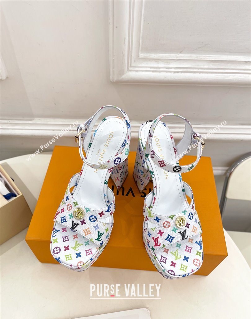 Louis Vuitton Maya Heeled Platform Sandals 12cm in Monogram Canvas White/Multicolored 2025 1AGXXV (MD-250607047)